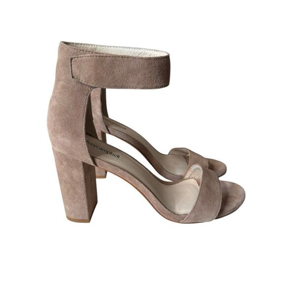 JEFFREY CAMPBELL Lindsay Ankle Strap Sandals w Block Heel Suede Taupe Size 8.5 - Picture 3 of 8